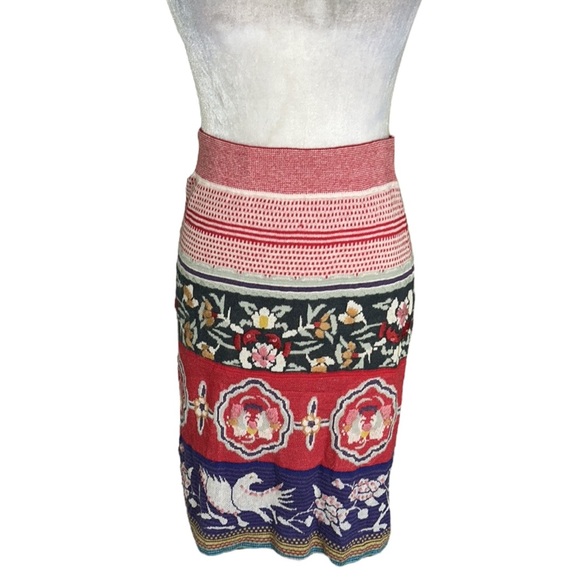 Anthropologie Moth Chava Folk Bird Floral Embroidered Sweater Pencil Skirt - M - Picture 5 of 16